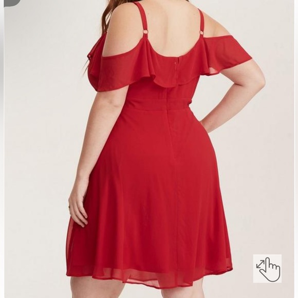 Torrrid Size 10  NWOT Red Chiffon Ruffled Cold Shoulder Skater Dress - Picture 2 of 8